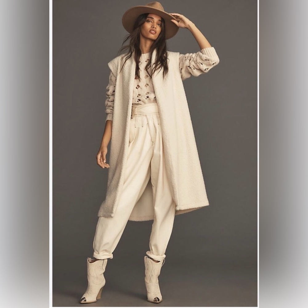 Anthropologie Self Contrast Sherpa Vest Duster in Ivory one size